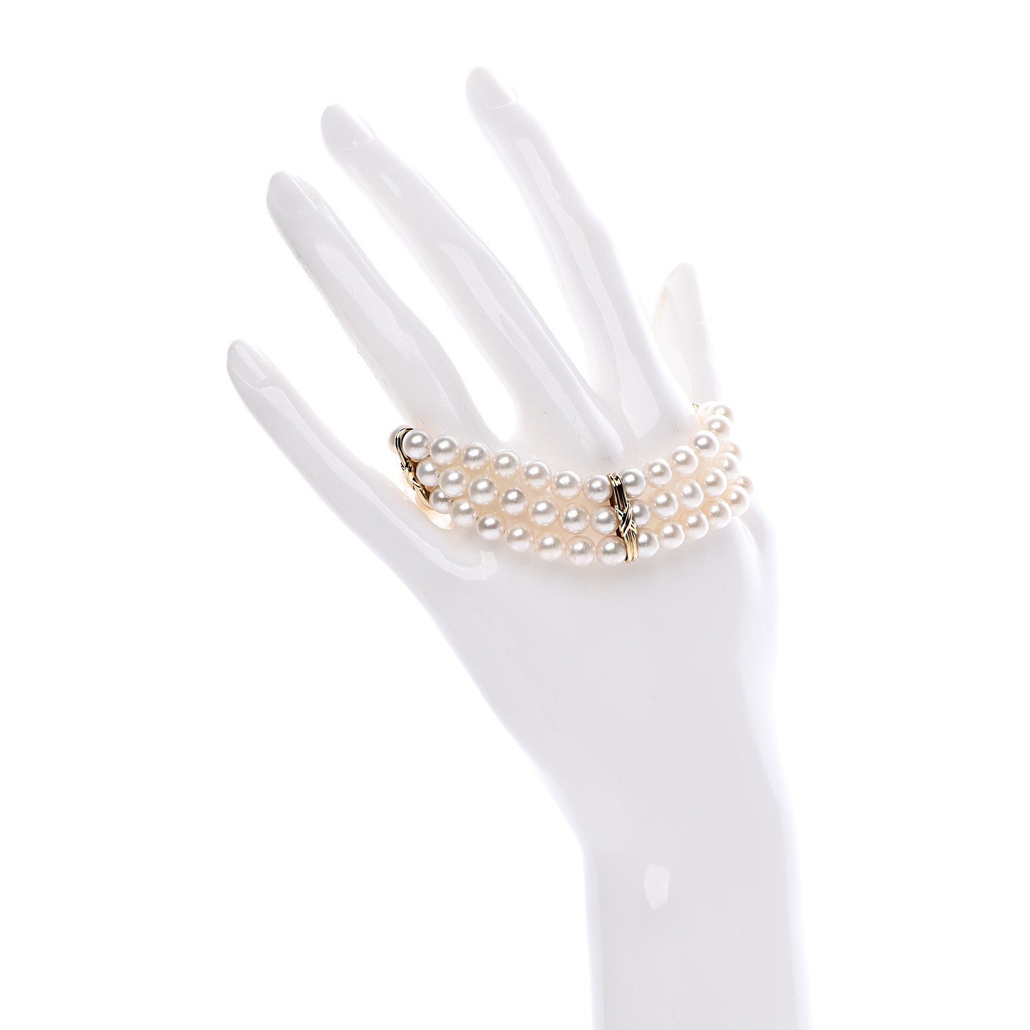 Tiffany 18K Yellow Gold Akoya Pearl Signature X Triple Strand Bracelet 2 of 6