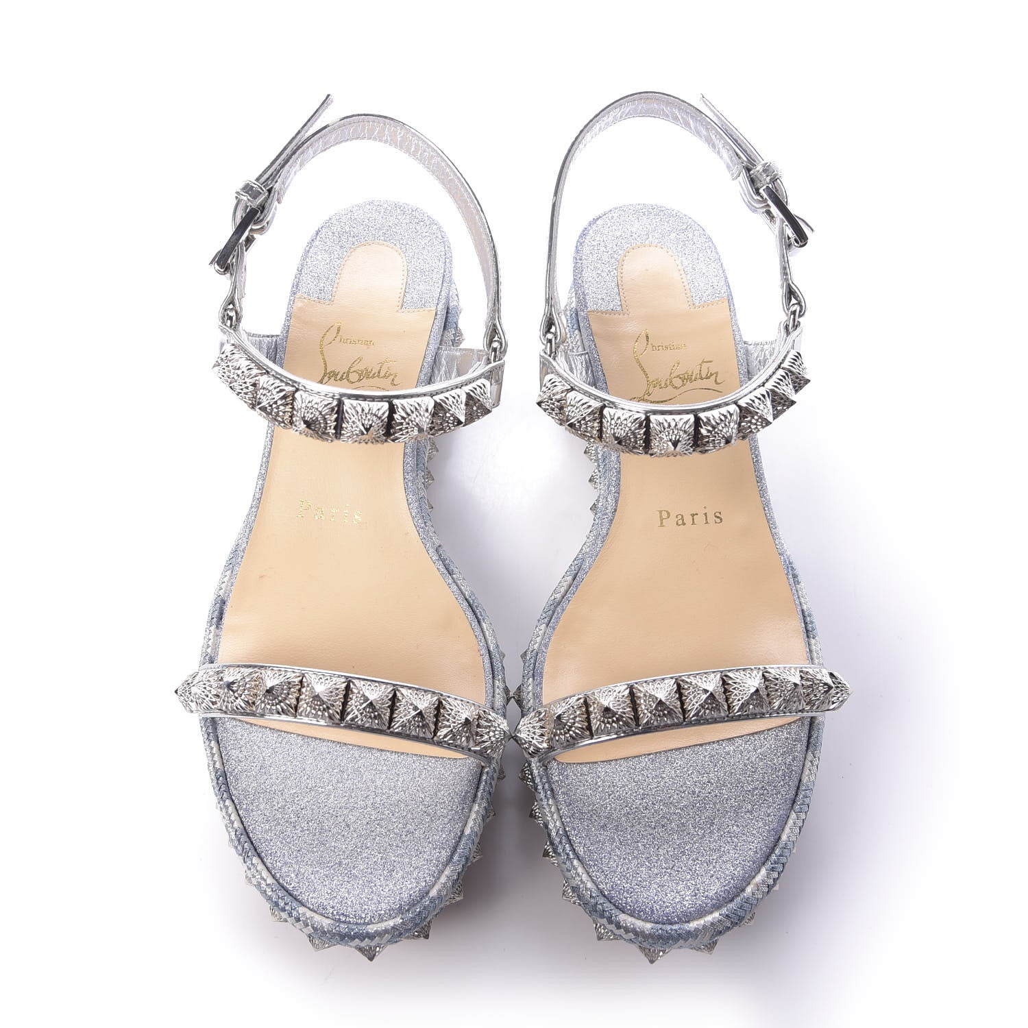 Christian Louboutin Patent Lurex Pira Ryad 60 Platform Sandals 36 Silver Blue 6 of 11