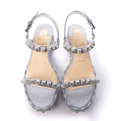 Christian Louboutin Patent Lurex Pira Ryad 60 Platform Sandals 36 Silver Blue 6 of 11