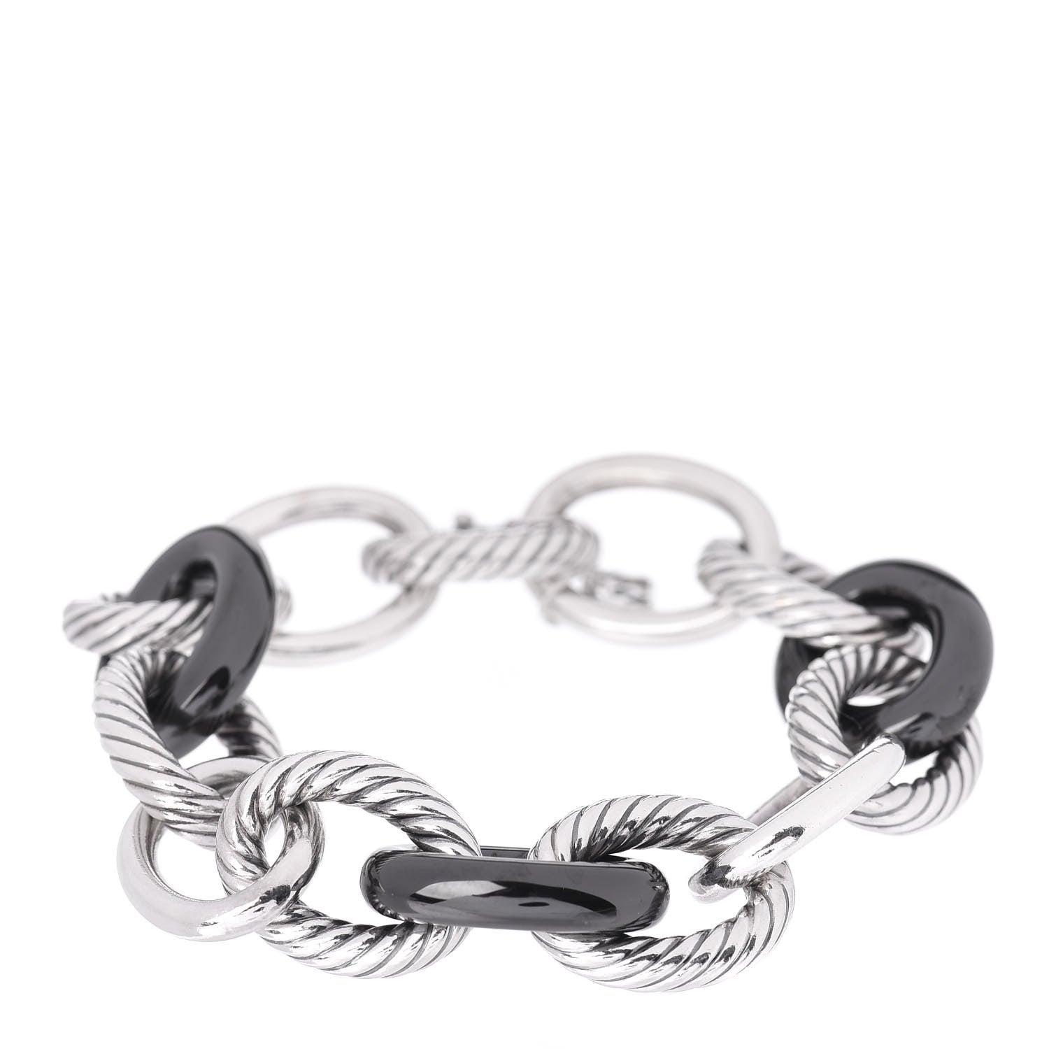 David Yurman Sterling Silver Black Ceramic 17mm Extra Large Oval Link Bracelet 1 of 4