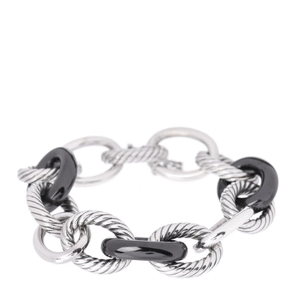 David Yurman Sterling Silver Black Ceramic 17mm Extra Large Oval Link Bracelet 1 of 4
