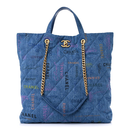 Chanel Denim Quilted Denim Mood Maxi Shopping Bag Blue Multicolor 1 of 9