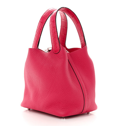 Hermes Taurillon Clemence Matte Alligator Picotin Lock Touch 18 PM Framboise 3 of 11