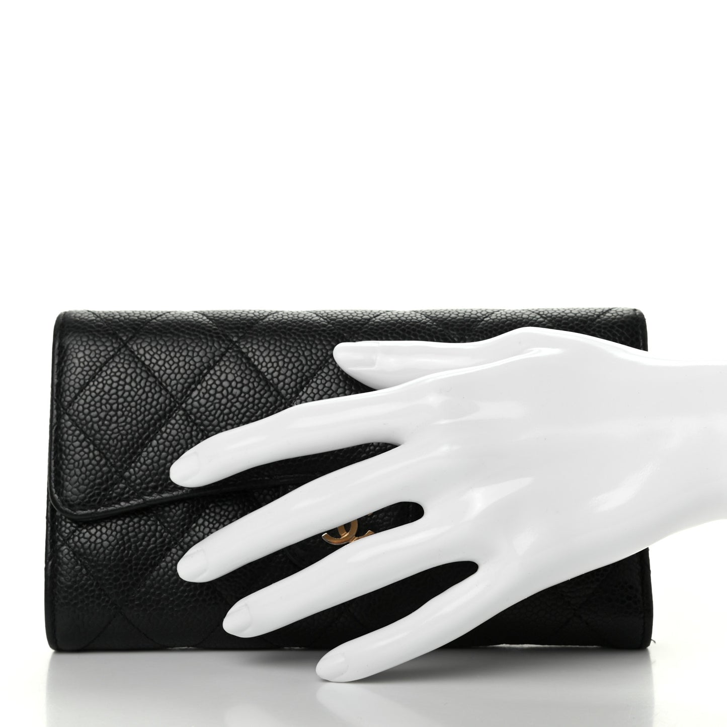 Caviar Quilted Long Flap Wallet Black