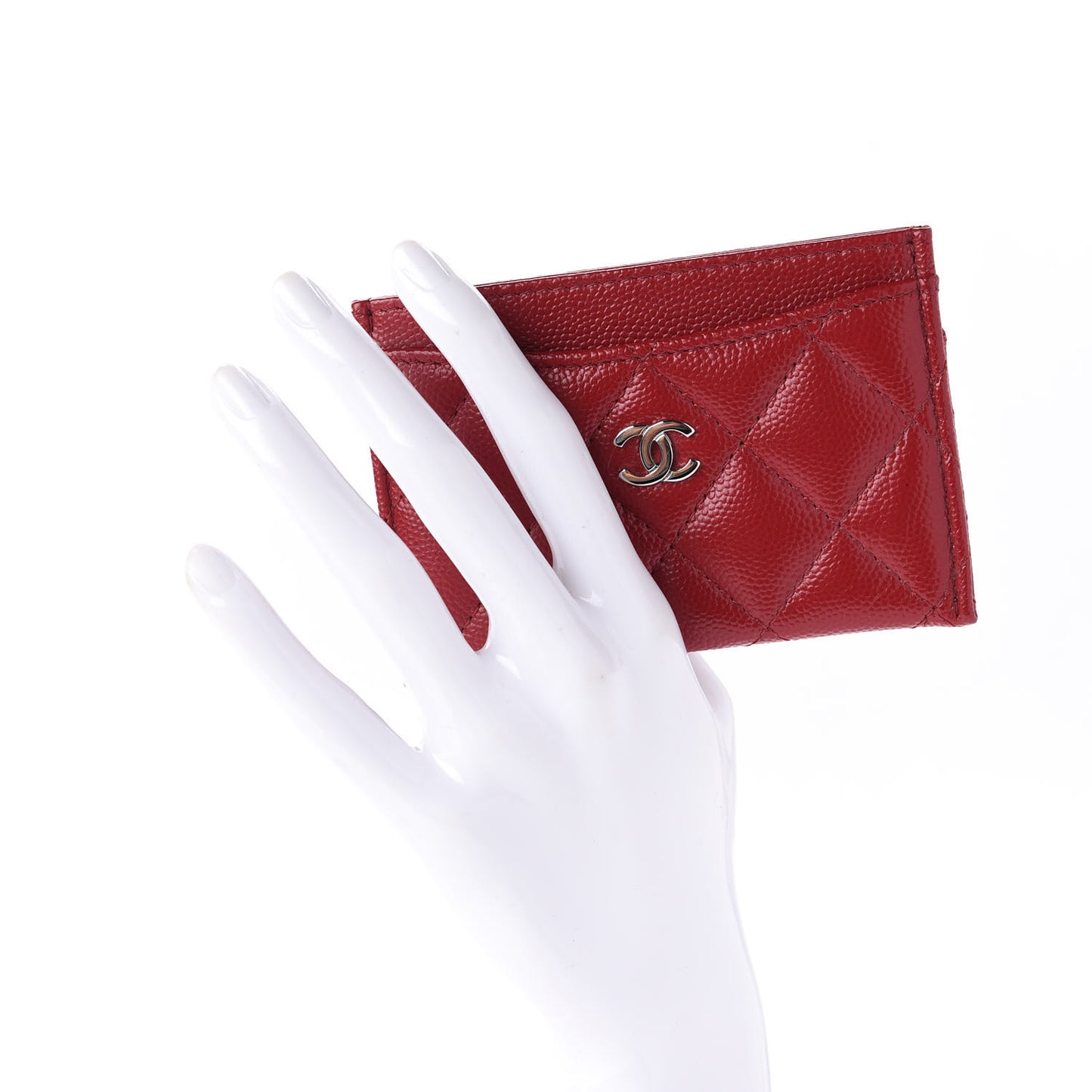 Caviar Quilted Card Holder Dark Red