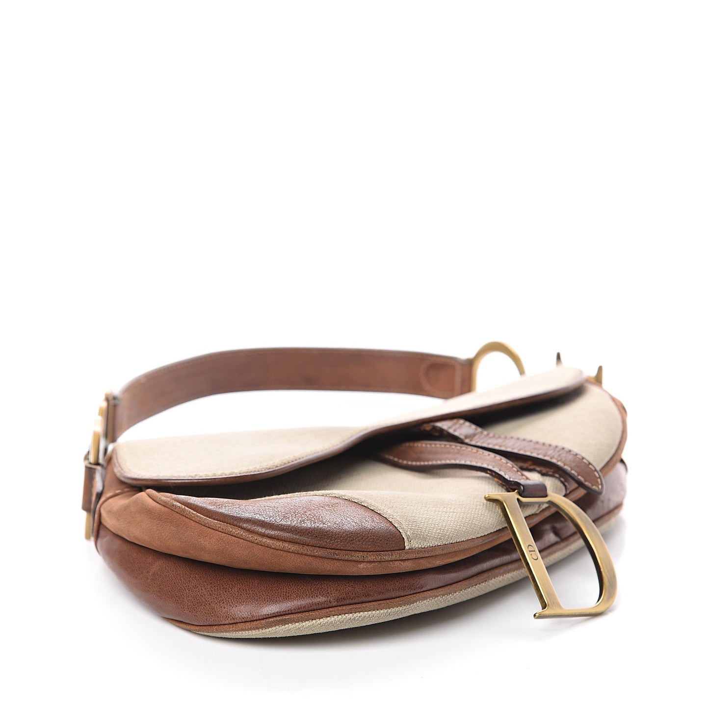 Canvas Calfskin Saddle Bag Beige