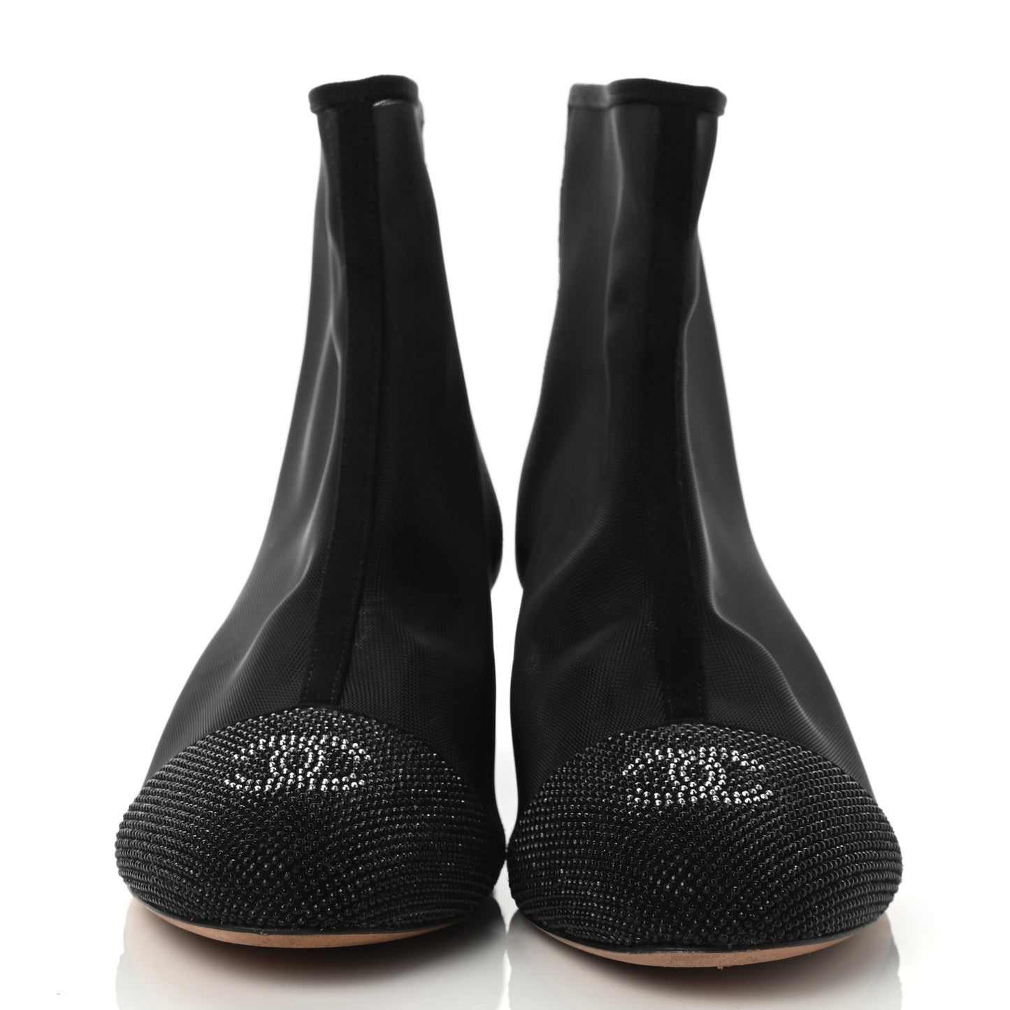 Mesh Suede Cap Toe Embellished Short Boots 38 Black