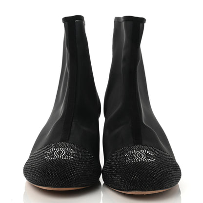 Chanel Mesh Suede Cap Toe Embellished Short Boots 38 Black 2 of 7
