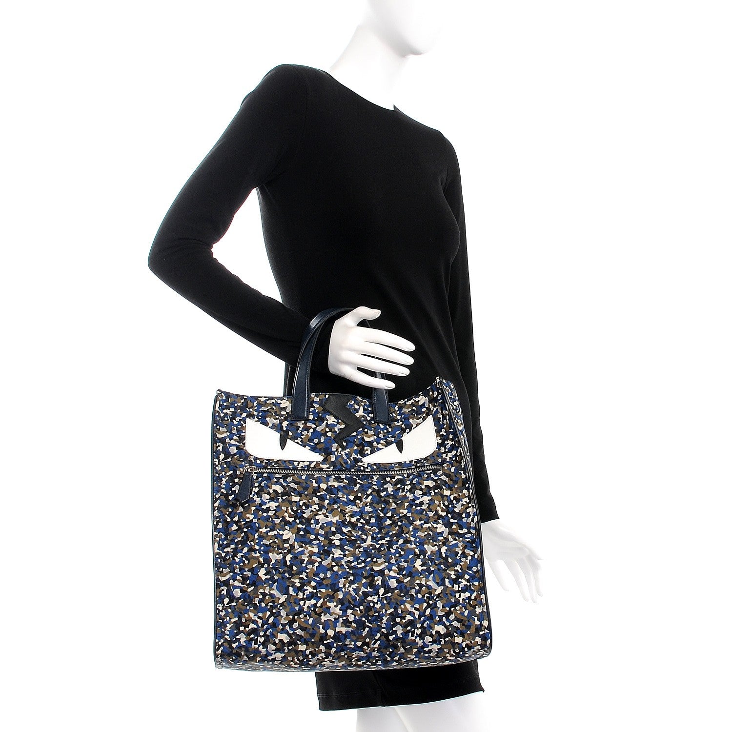 Fendi Nylon Vitello Elite Flamingo Granite Lightning Monster Eyes Vertical Tote Military Lavagna Multicolor 2 of 8