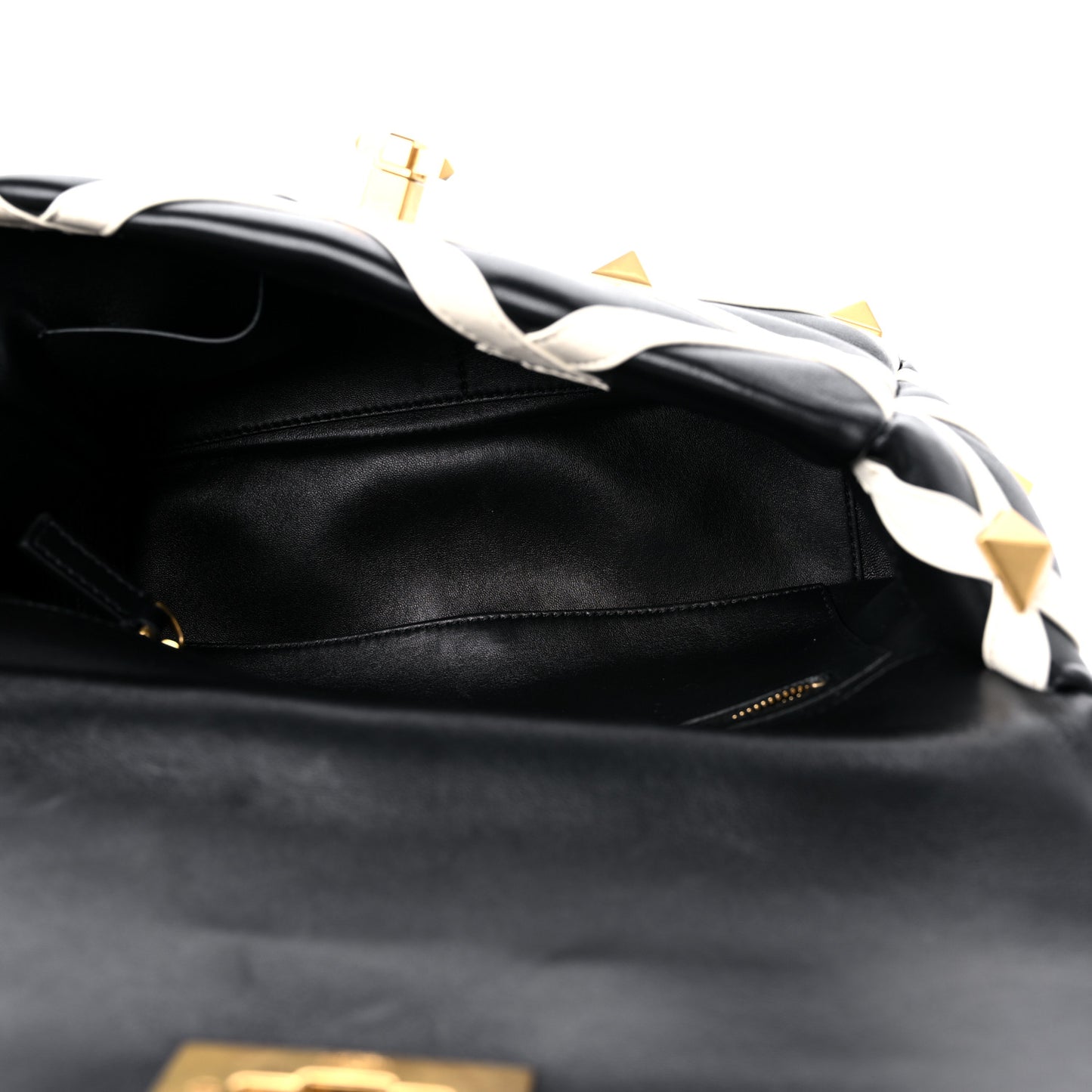 Nappa Large Roman Stud Shoulder Bag Black White