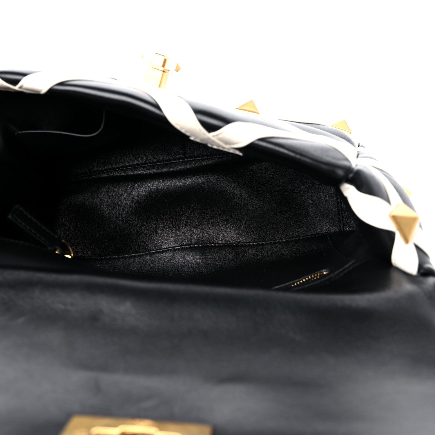 Valentino Garavani Nappa Large Roman Stud Shoulder Bag Black White 5 of 10
