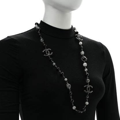 Chanel Crystal Bead CC Long Necklace Silver Black 2 of 6