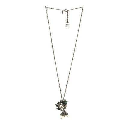 Chanel Gripoix Poured Glass Baguette Crystal Pearl CC Pendant Necklace Silver Black Green 3 of 5