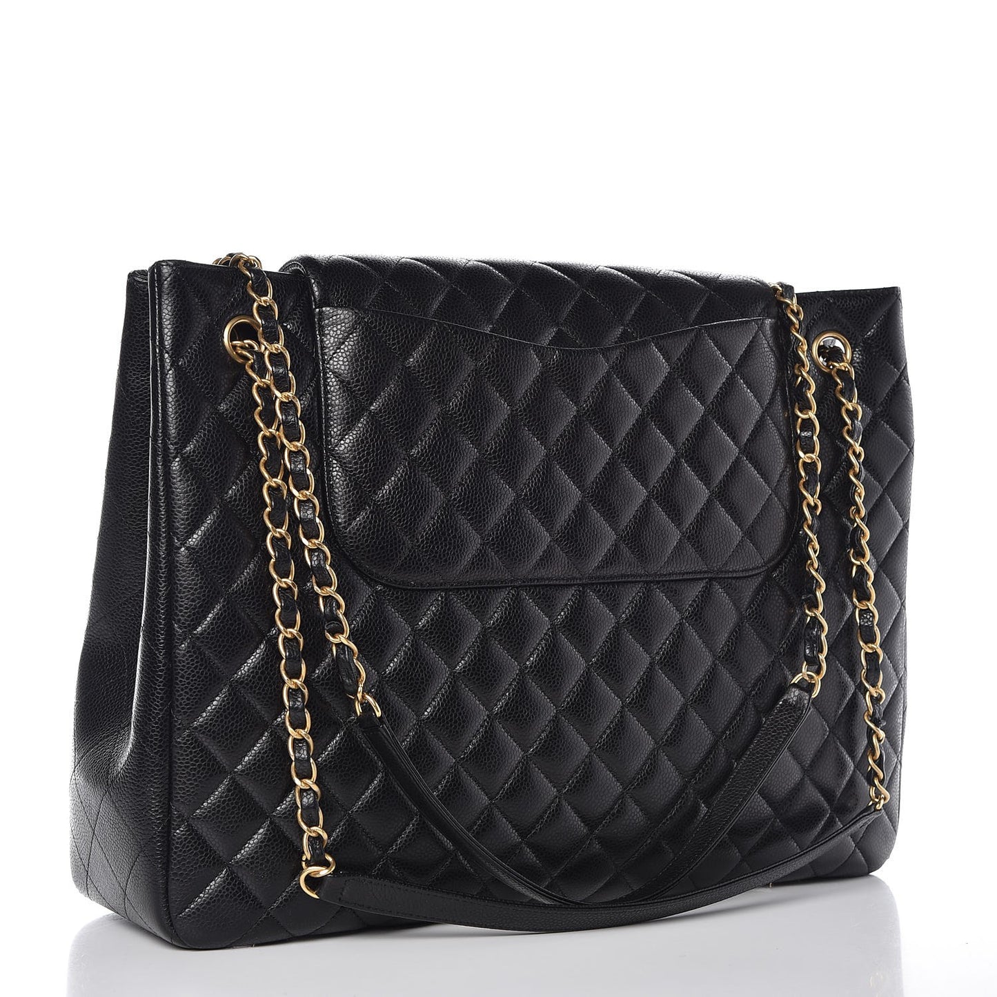Caviar Quilted Flap Tote Black