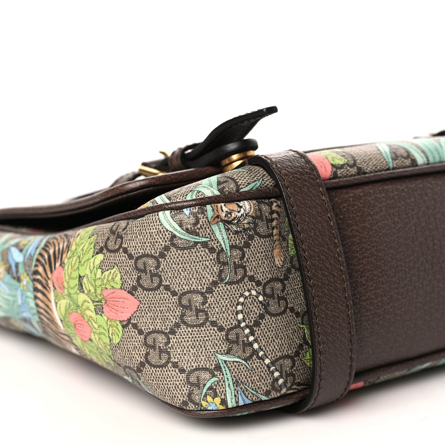 Gucci GG Supreme Monogram Tiger Savanah Textured Dollar Calfskin Retro Interlocking G Flap Messenger Bag Beige Ebony Multicolor New Acero 8 of 9