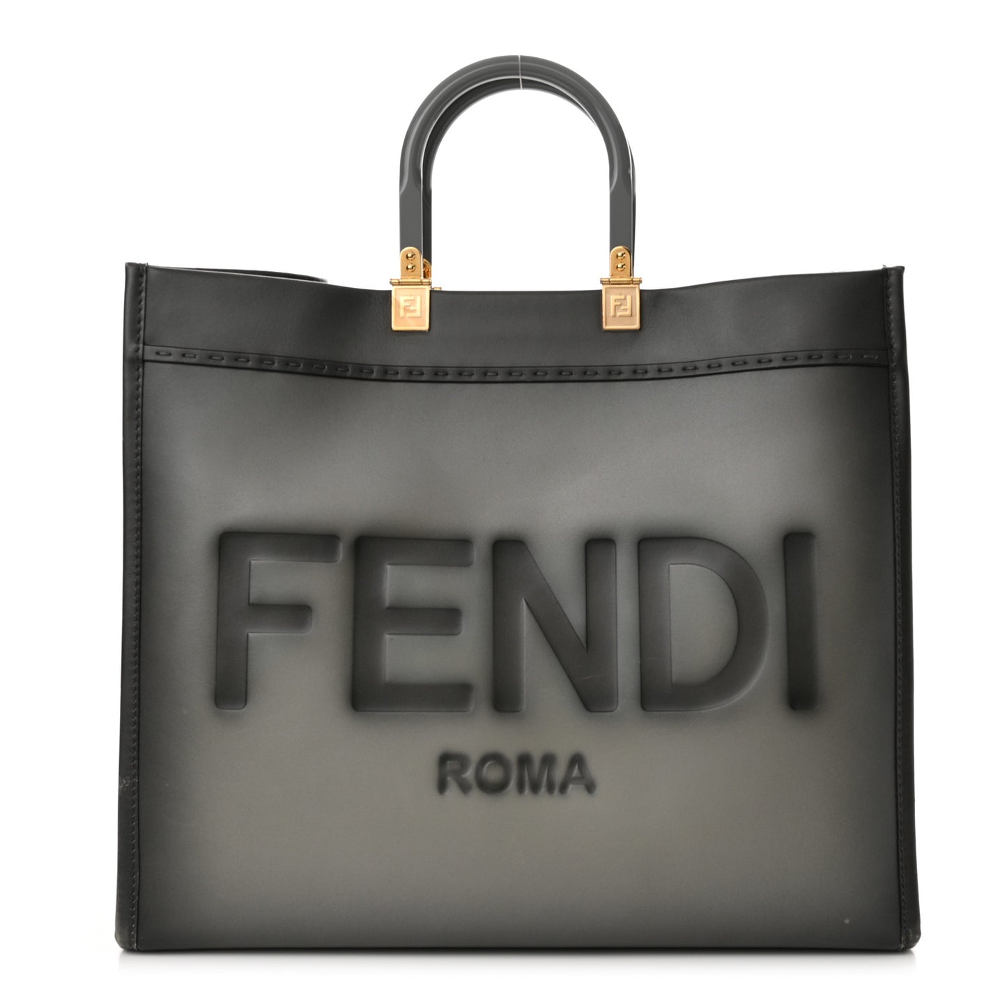 Vitello King Tamponato Plexiglass Logo Embossed Large Fendi Sunshine Shopper Tote Ghiaccio