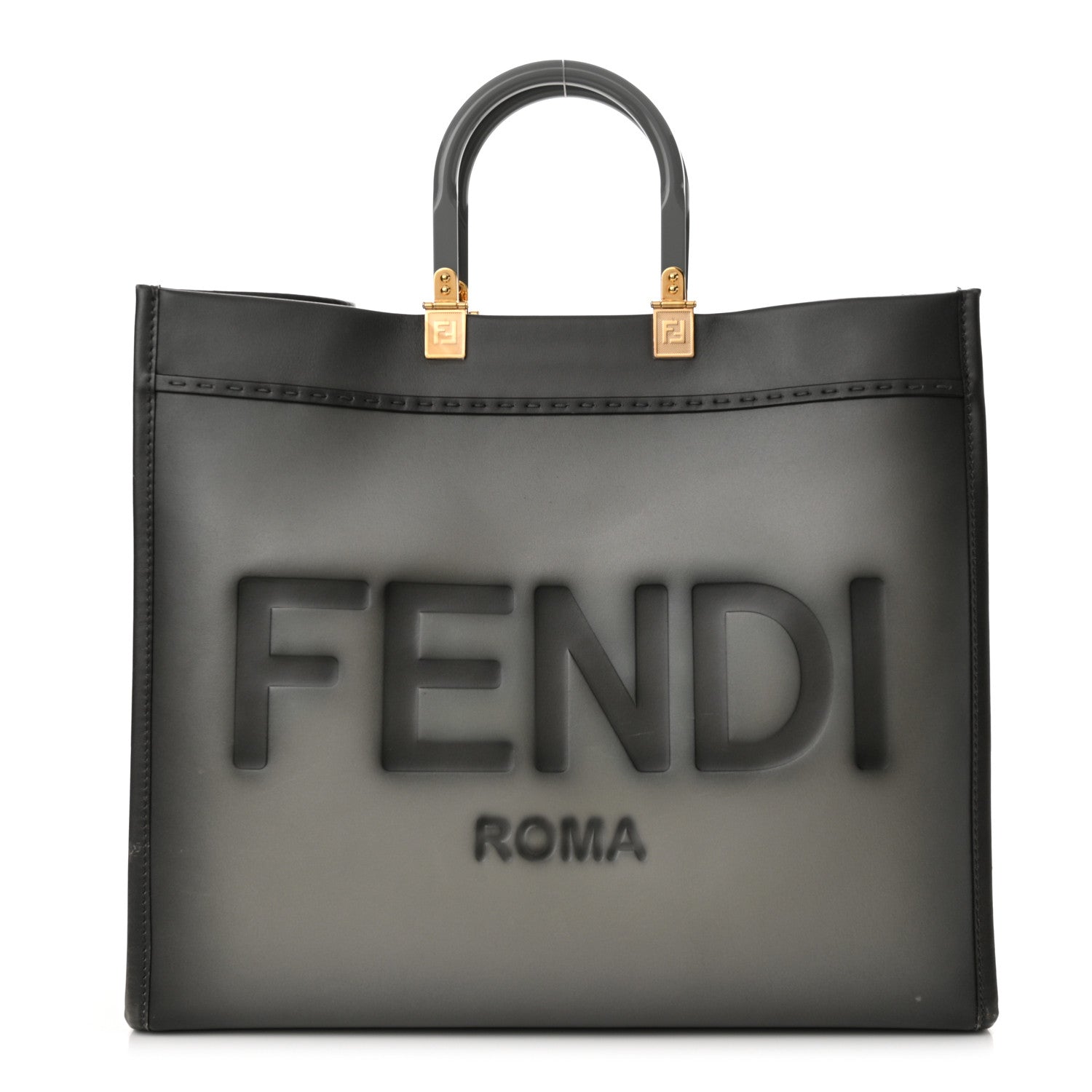Fendi Vitello King Tamponato Plexiglass Logo Embossed Large Fendi Sunshine Shopper Tote Ghiaccio 1 of 15