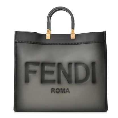 Fendi Vitello King Tamponato Plexiglass Logo Embossed Large Fendi Sunshine Shopper Tote Ghiaccio 1 of 15