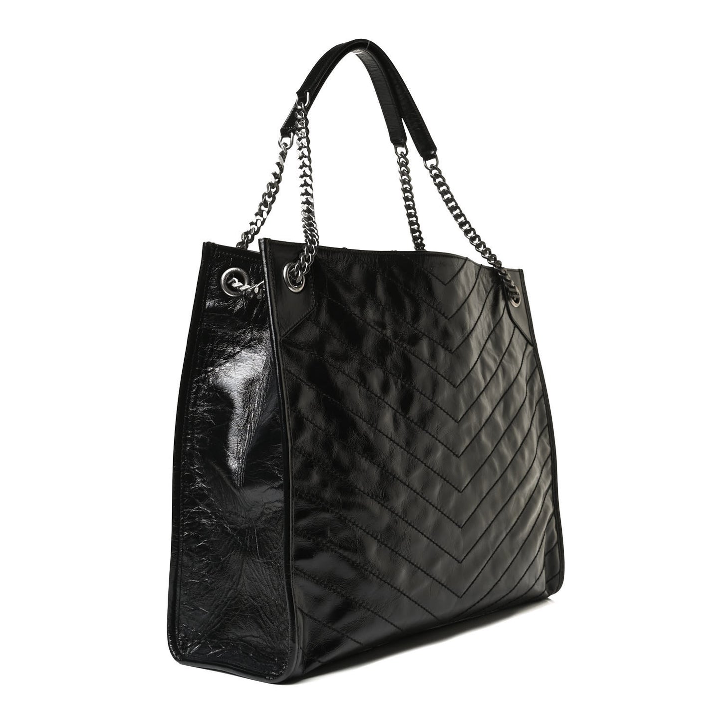 Crinkled Calfskin Matelasse Monogram Medium Niki Shopper Tote Black
