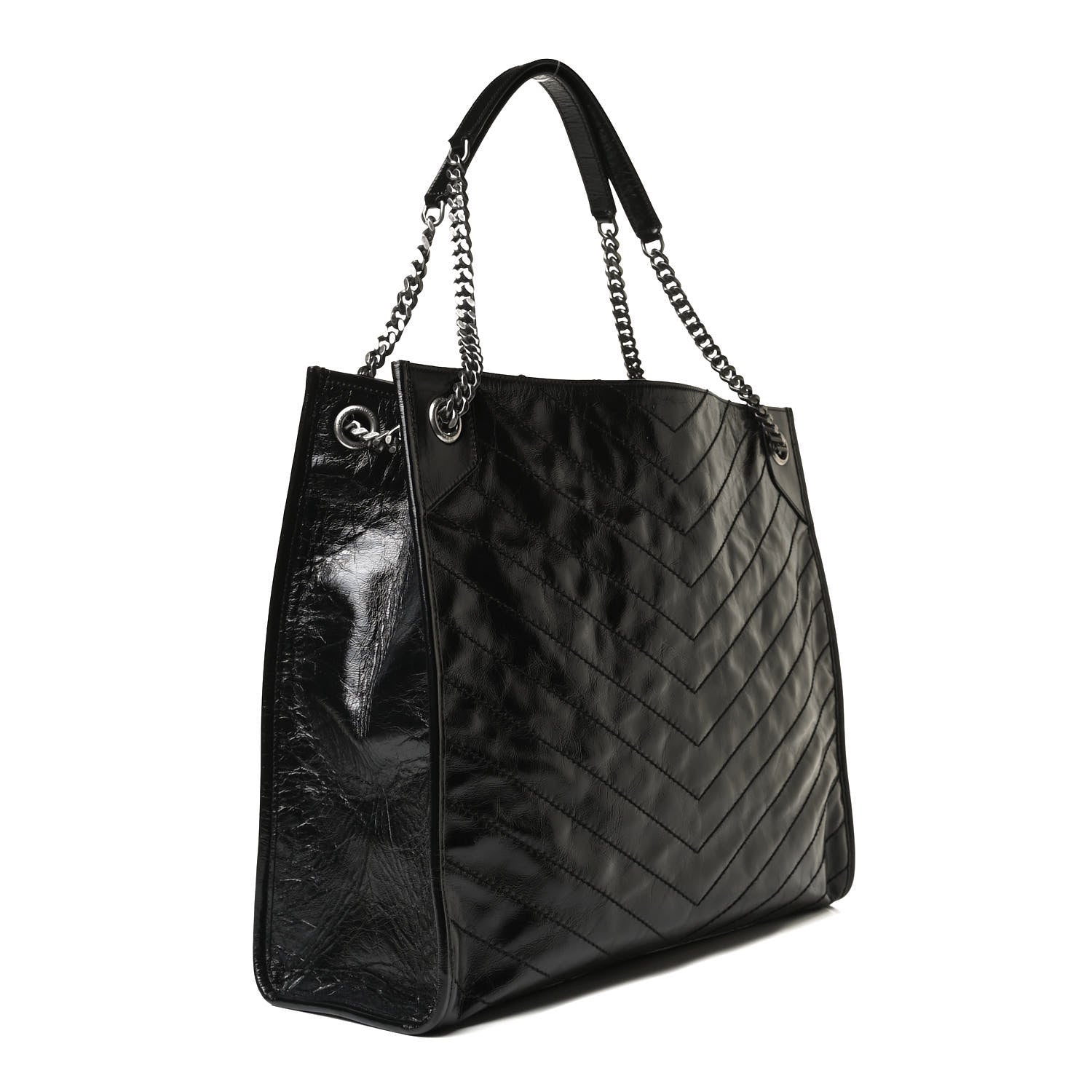 Saint Laurent Crinkled Calfskin Matelasse Monogram Medium Niki Shopper Tote Black 3 of 14