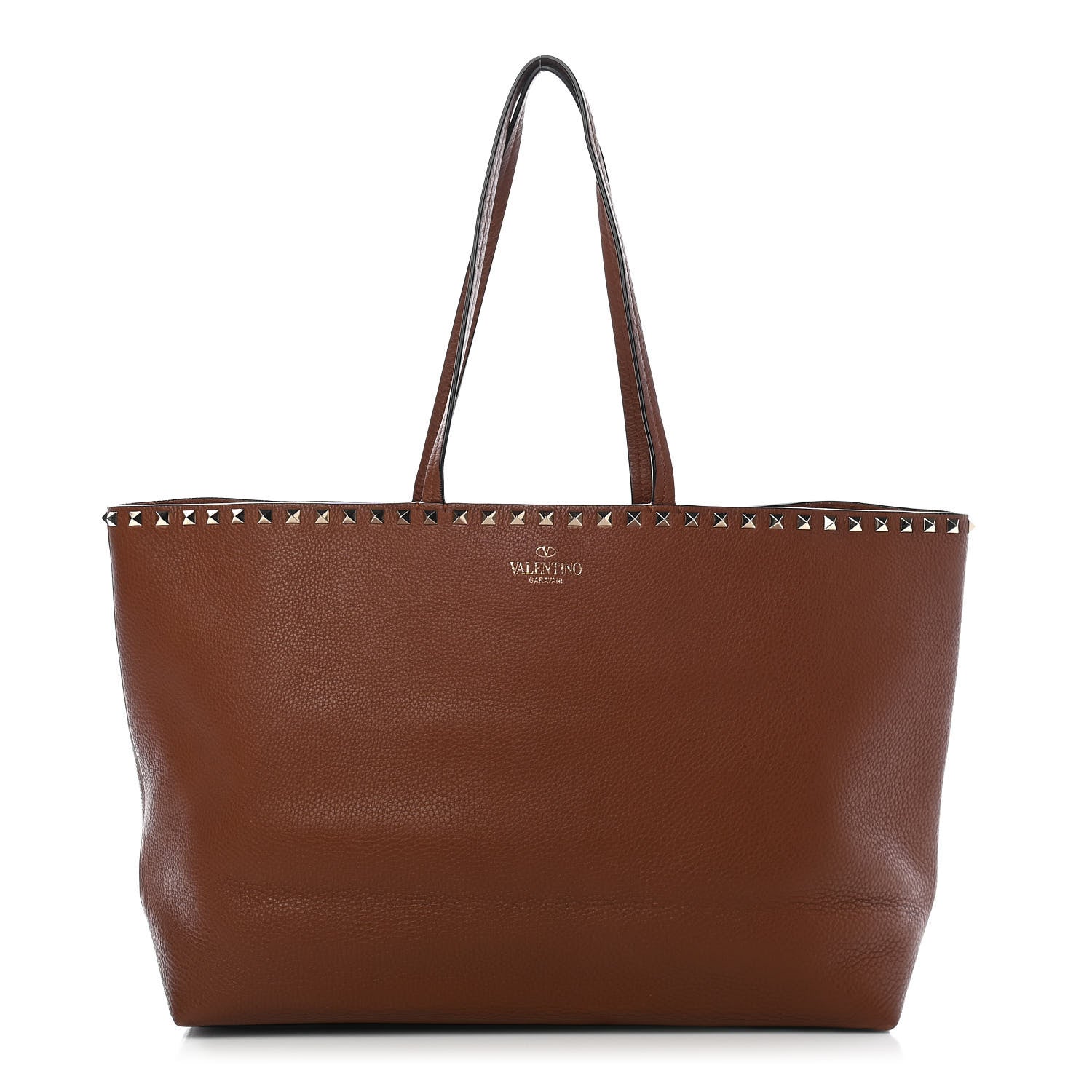Valentino Garavani Grained Calfskin Rockstud Shoulder Tote Bright Cognac 1 of 14