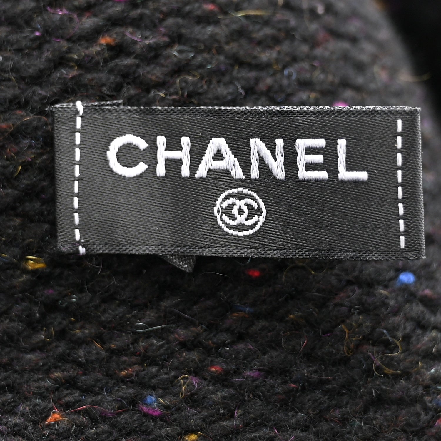 Chanel Cashmere Silk CC Beanie Hat Black Ecru 5 of 6
