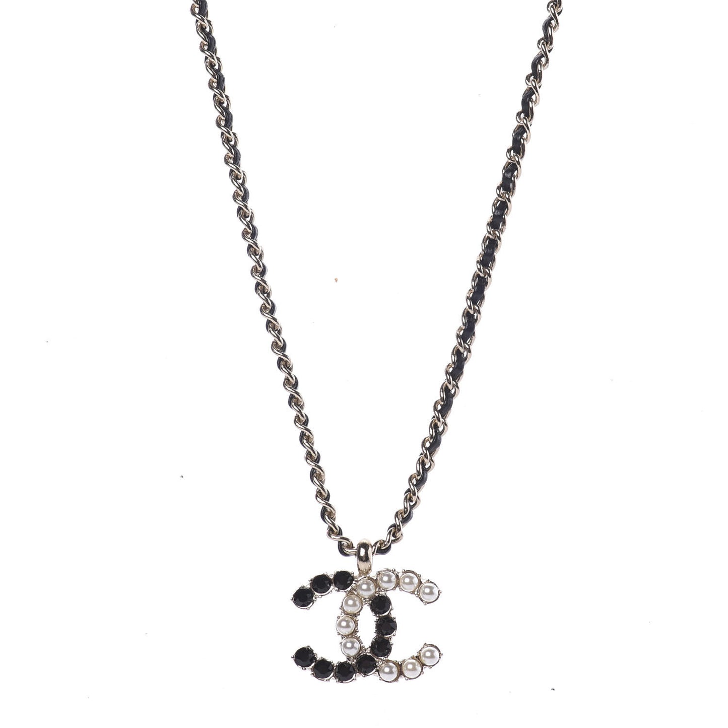Lambskin Resin Pearl Dazzling Domino Short Necklace Gold Black