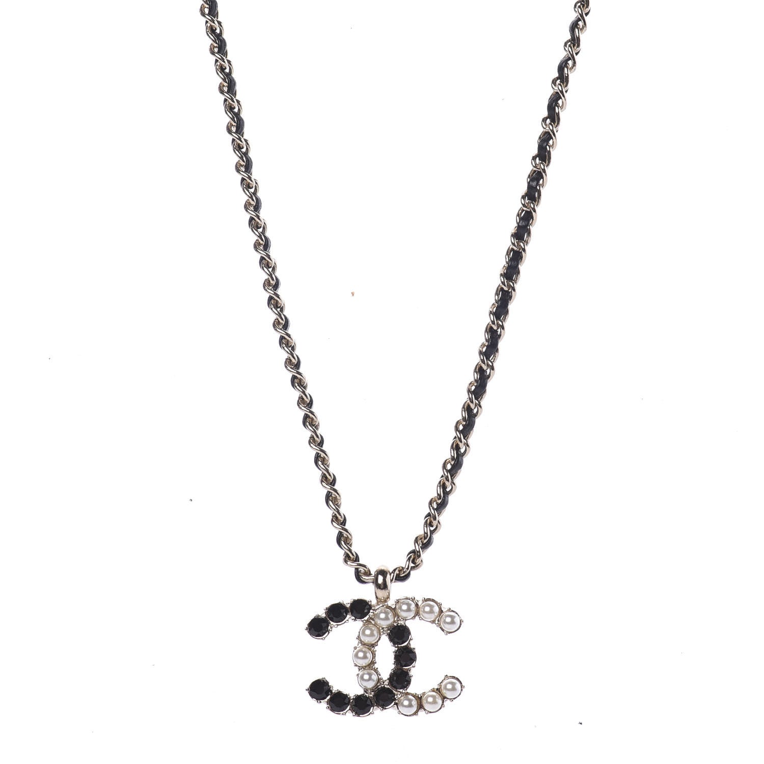 Chanel Lambskin Resin Pearl Dazzling Domino Short Necklace Gold Black 1 of 6