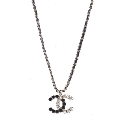 Chanel Lambskin Resin Pearl Dazzling Domino Short Necklace Gold Black 1 of 6