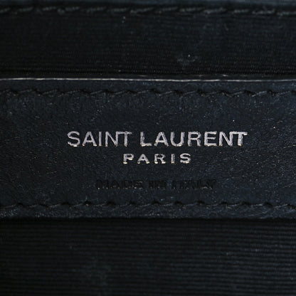 Saint Laurent Suede Calfskin Quilted Small Loulou Puffer Monogram Chain Satchel Black 6 of 12