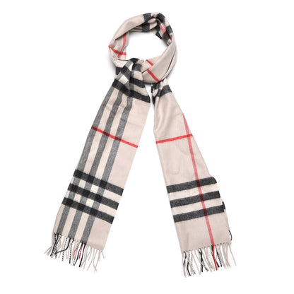Burberry Cashmere Giant Check Fringe Scarf Stone 1 of 6