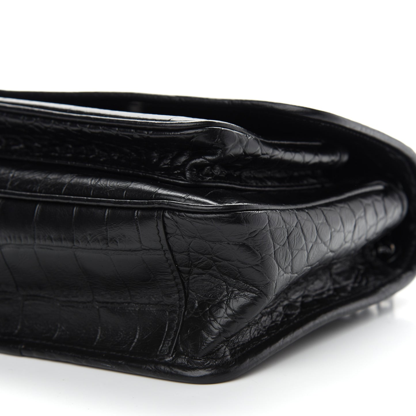 Calfskin Crocodile Embossed Matelasse Monogram Baby Niki Chain Satchel Black