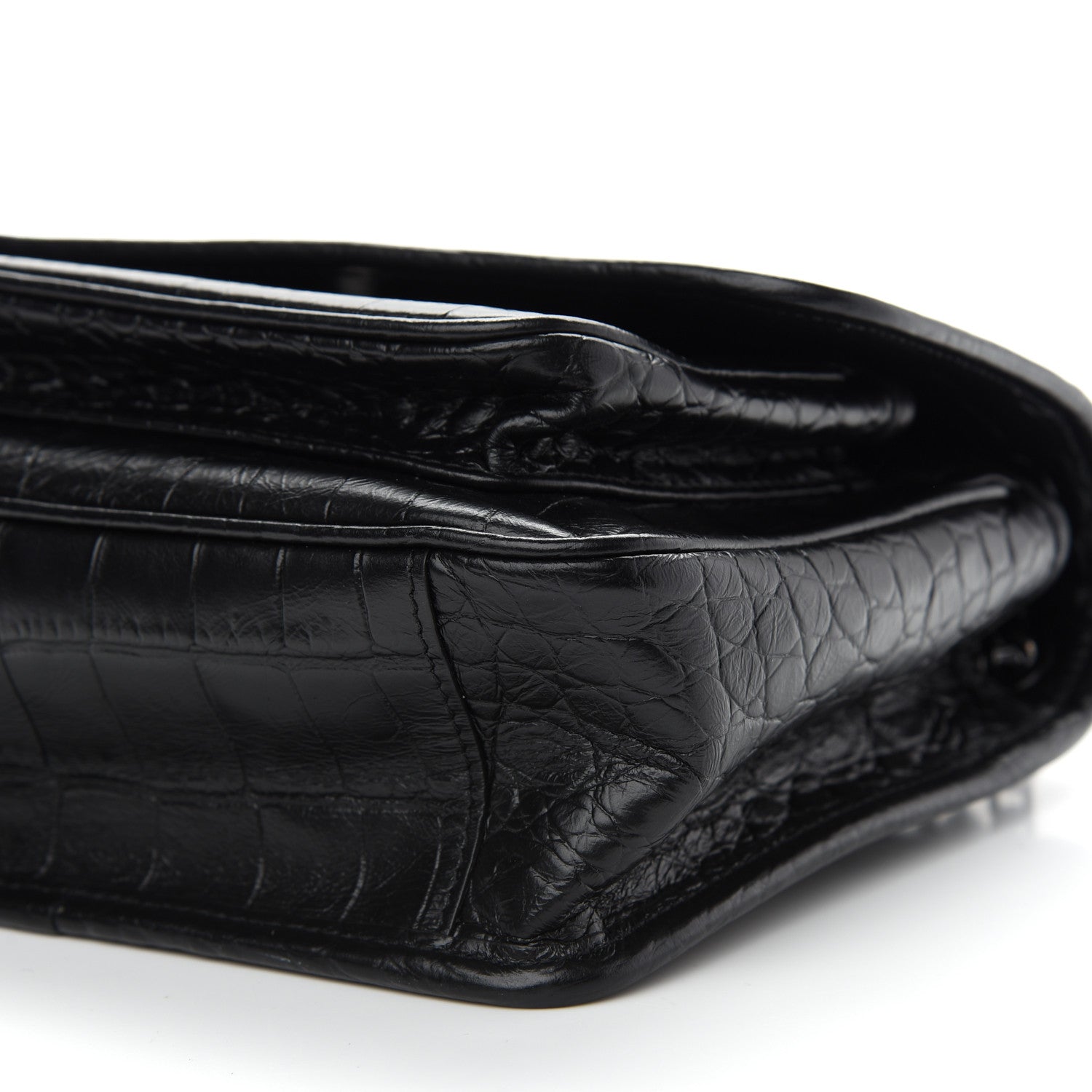 Saint Laurent Calfskin Crocodile Embossed Matelasse Monogram Baby Niki Chain Satchel Black 9 of 9