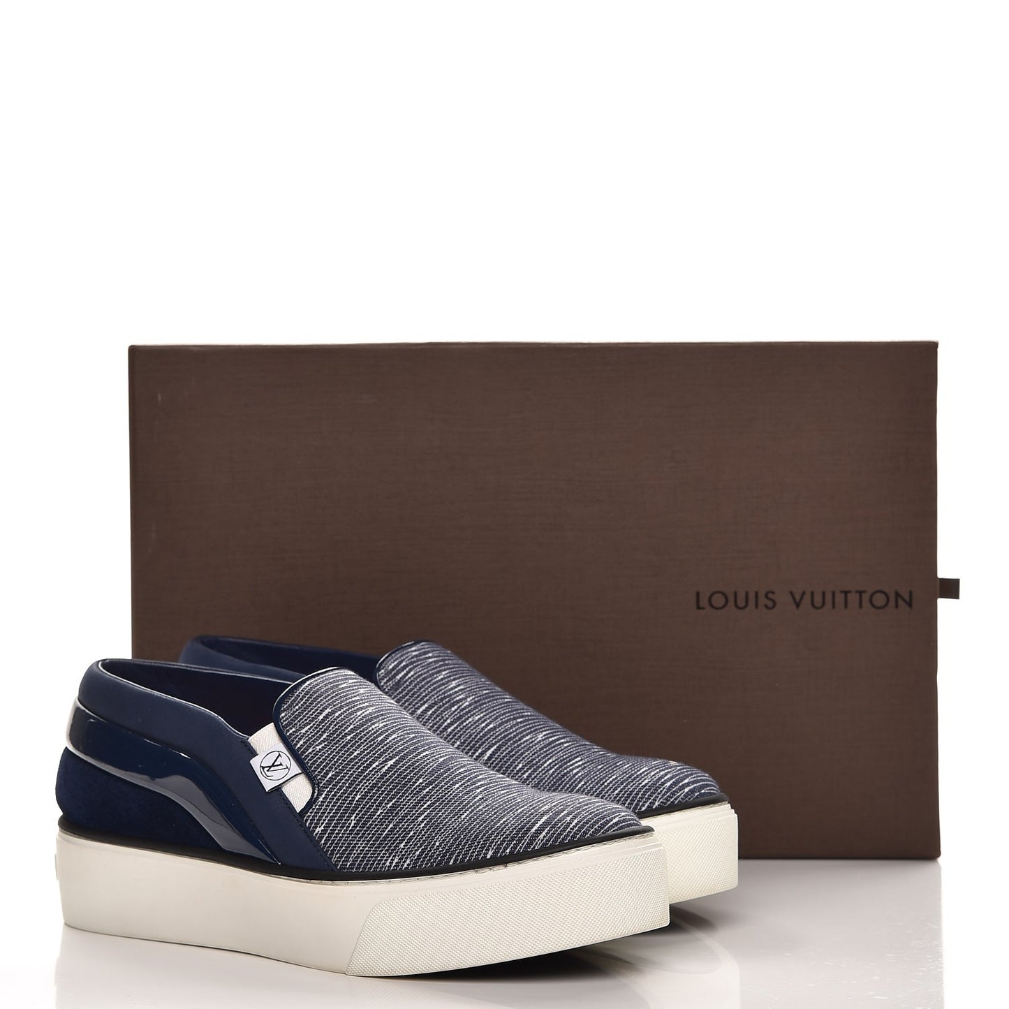 Printed Denim Patent Suede Catwalk Slip On Sneakers 37 Blue