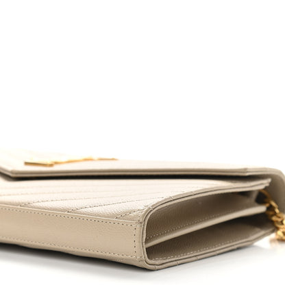 Saint Laurent Grain De Poudre Matelasse Chevron Monogram Chain Wallet Sea Salt 9 of 10