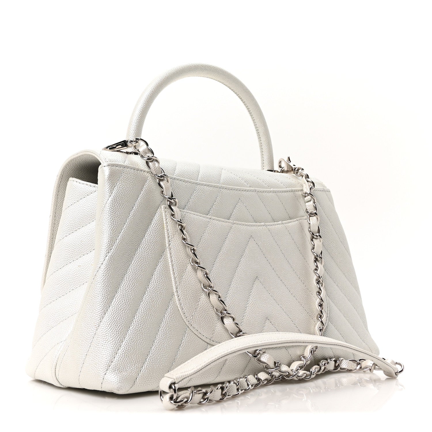 Chanel Iridescent Caviar Chevron Quilted Small Coco Handle Flap White 3 of 10