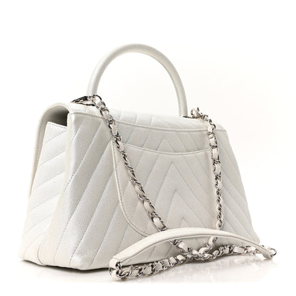 Chanel Iridescent Caviar Chevron Quilted Small Coco Handle Flap White 3 of 10