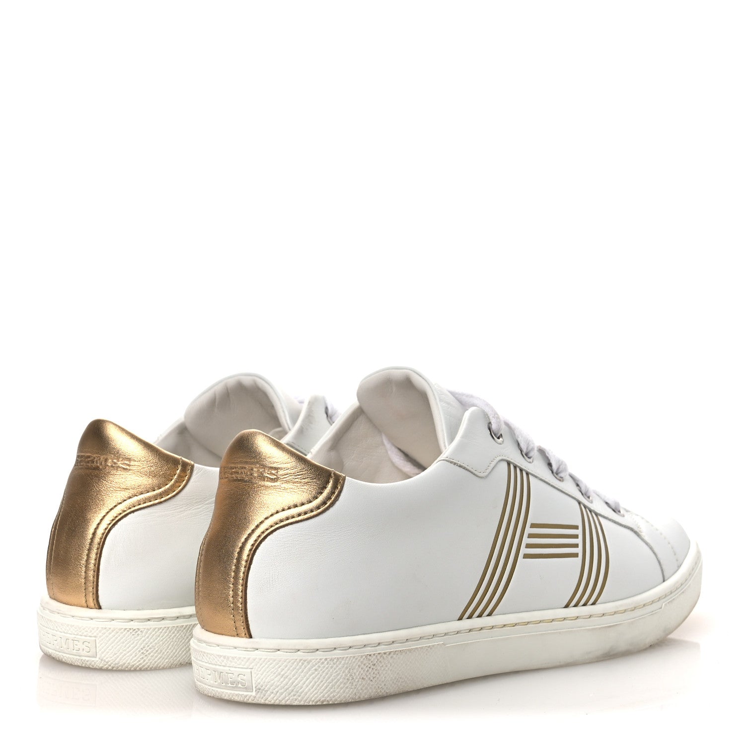Hermes Metallic Calfskin Womens Advantage Sneakers 39.5 White Dore 5 of 13