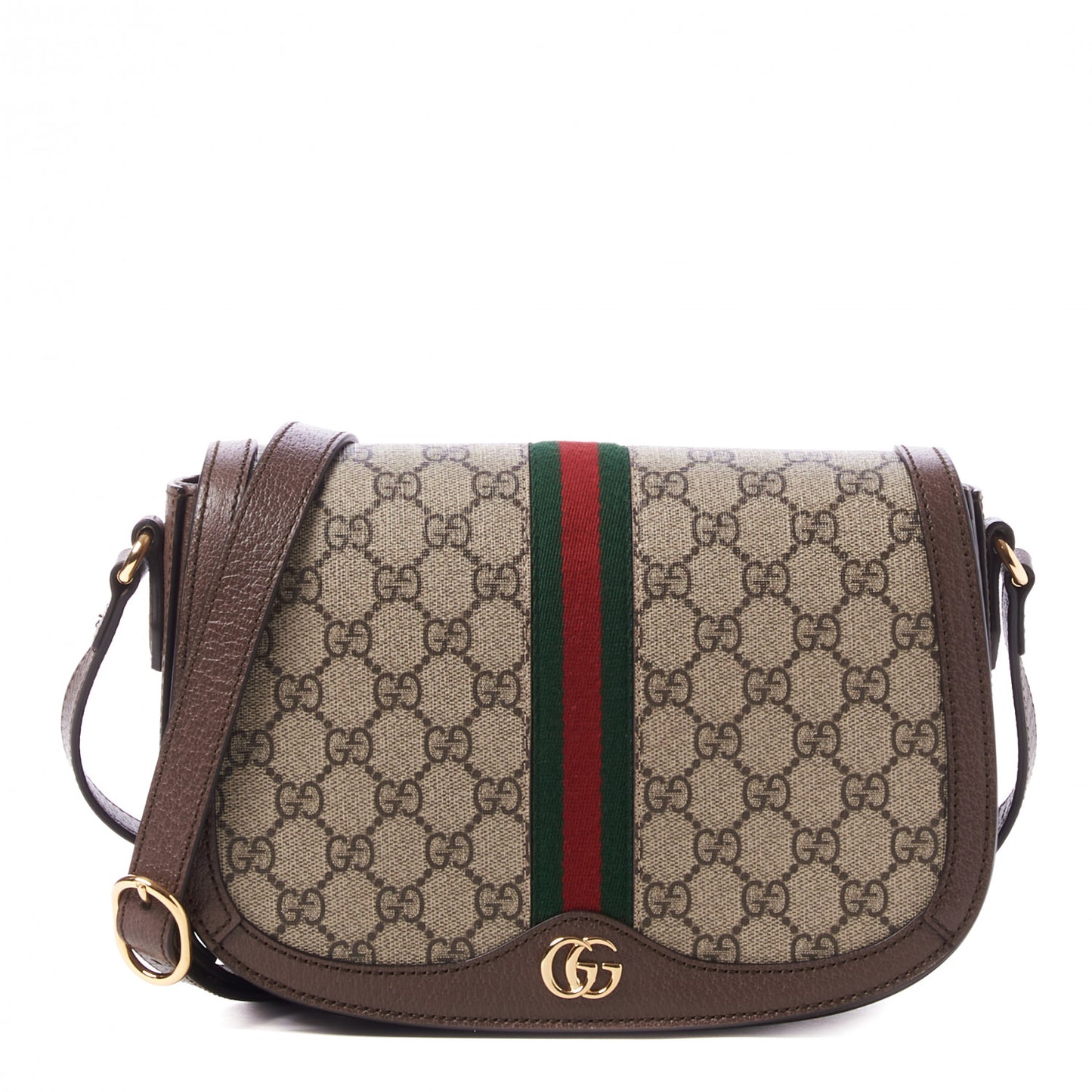 GG Supreme Monogram Web Small Ophidia Flap Messenger Bag Brown