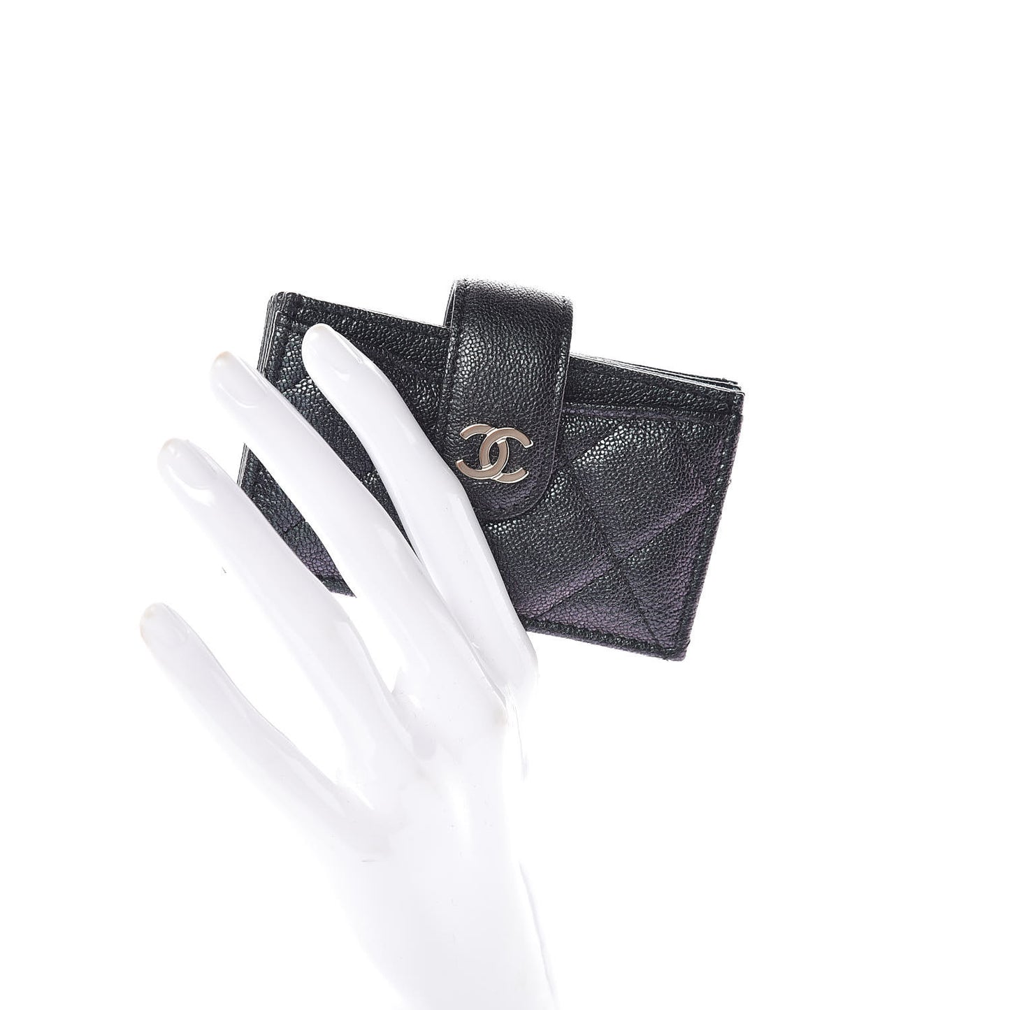 Iridescent Caviar Quilted Card Holder Black