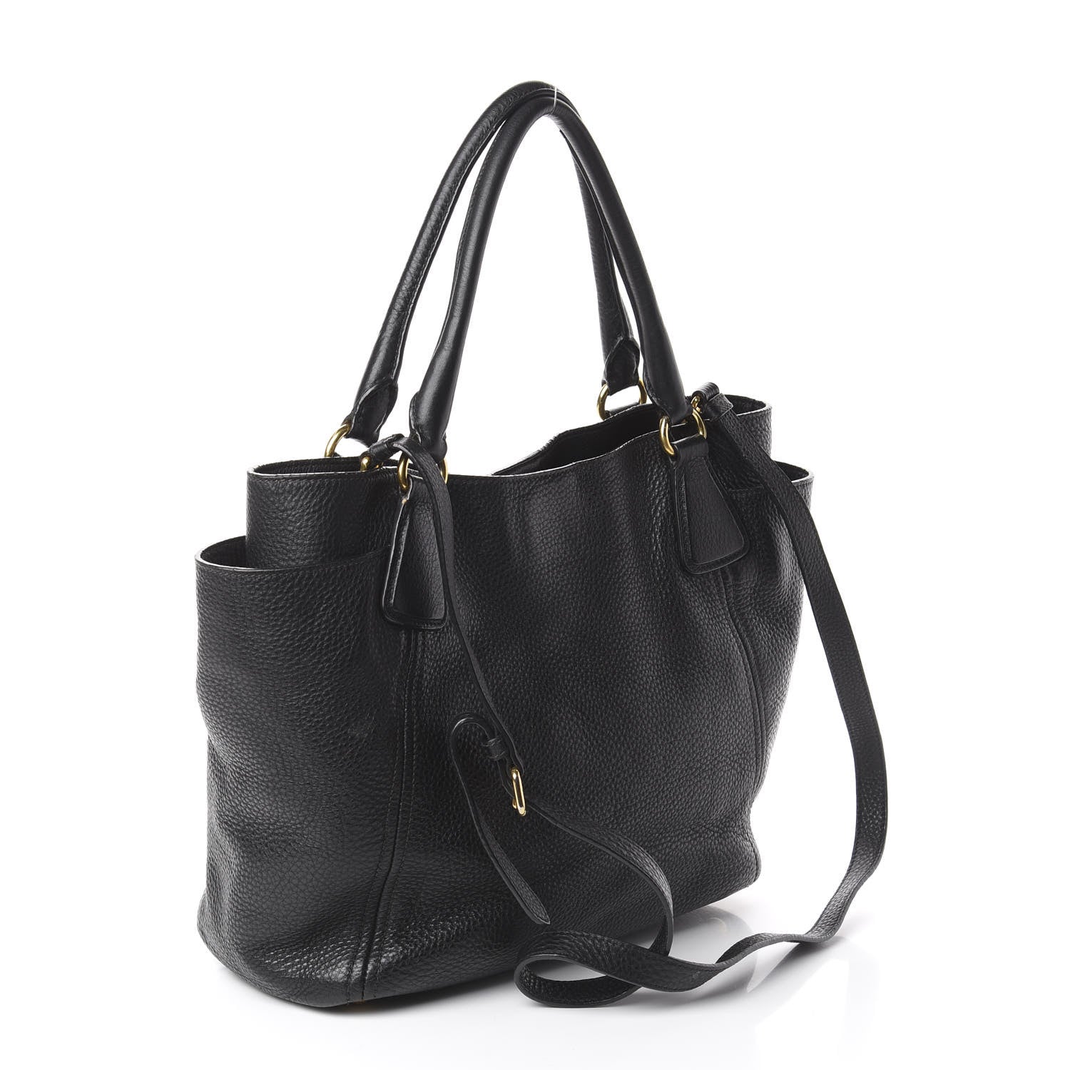 Prada Vitello Daino Side Pocket Tote Black 2 of 10