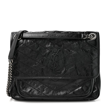 Saint Laurent Crinkled Calfskin Matelasse Monogram Medium Niki Chain Satchel Black 1 of 11
