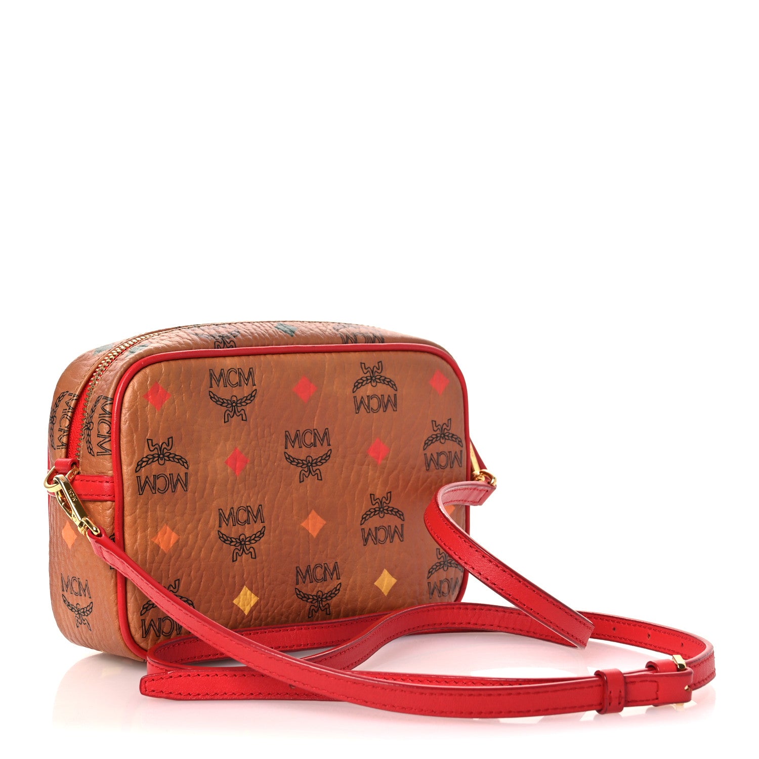 MCM Skyoptic Visetos Spectrum Diamond Camera Bag Cognac Red