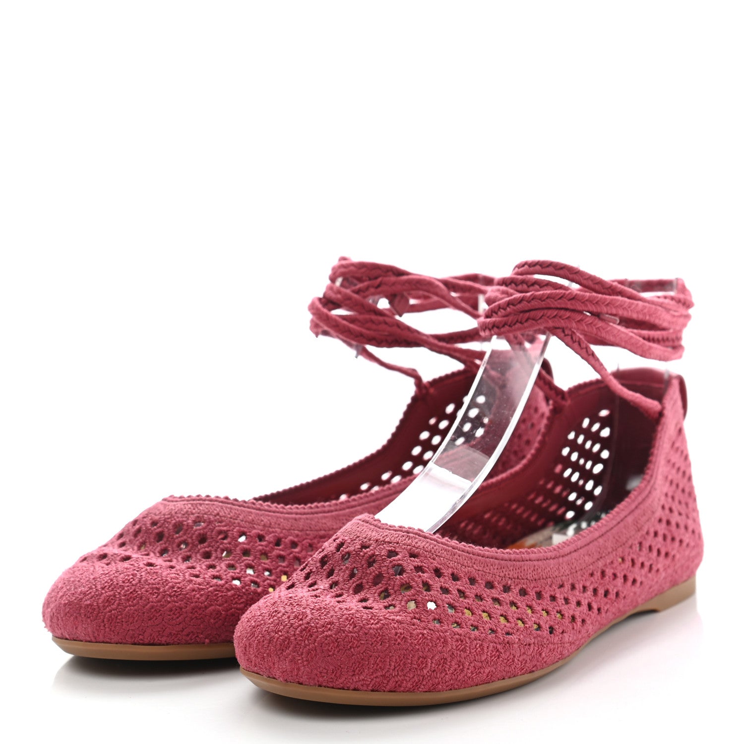Christian Dior Cotton Embroidered Poeme Laced Ballerina Flat 37 Pink 3 of 10