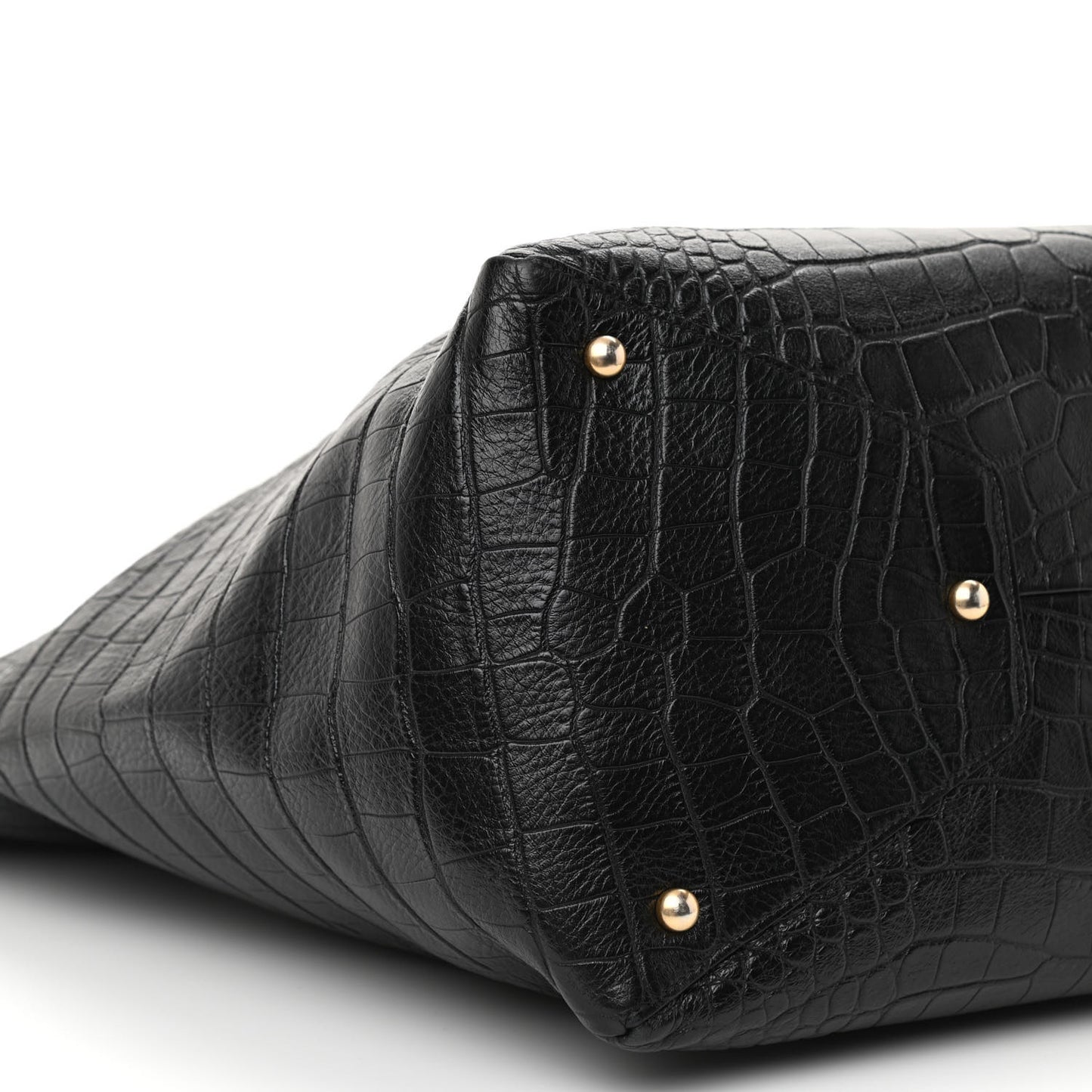 Calfskin Crocodile Embossed Large Cocodile Shopping Tote Black