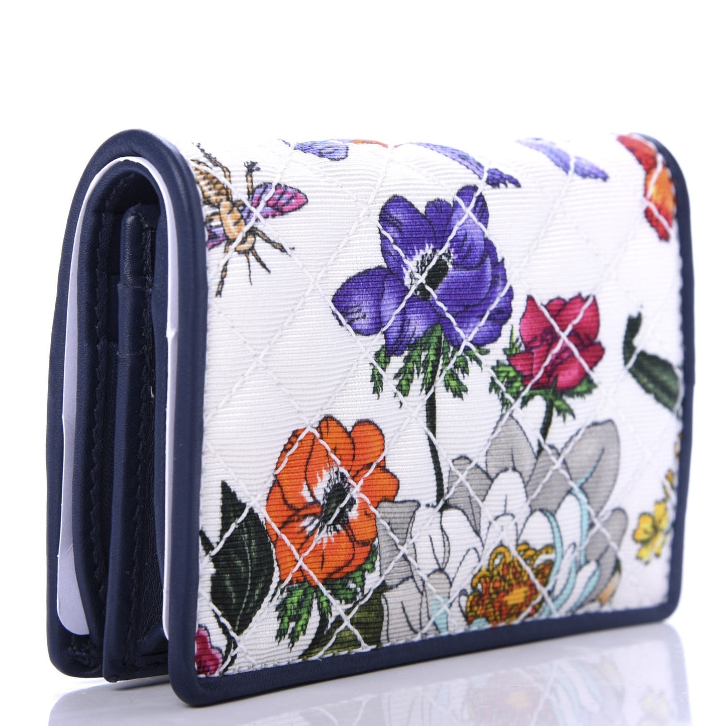 Canvas Flora Floral Trapuntata Zumi Card Case Wallet Great White Multicolor Blue Agata