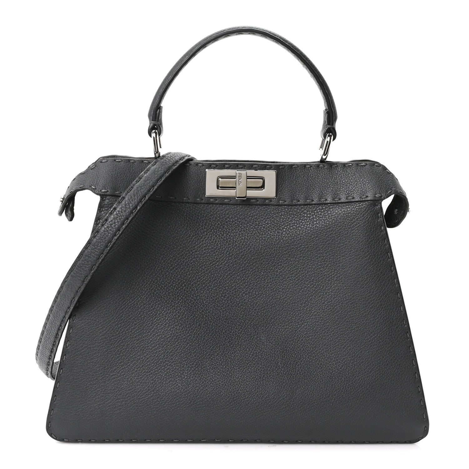 Fendi Cuoio Romano Selleria Chamois Medium Peekaboo I SEE U Satchel Asfalto Camelia 1 of 9