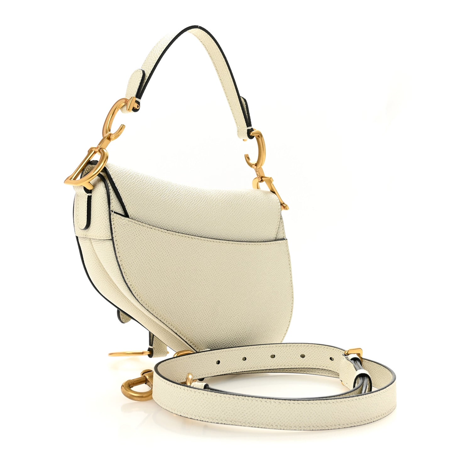 Grained Calfskin Mini Saddle Bag With Strap Latte