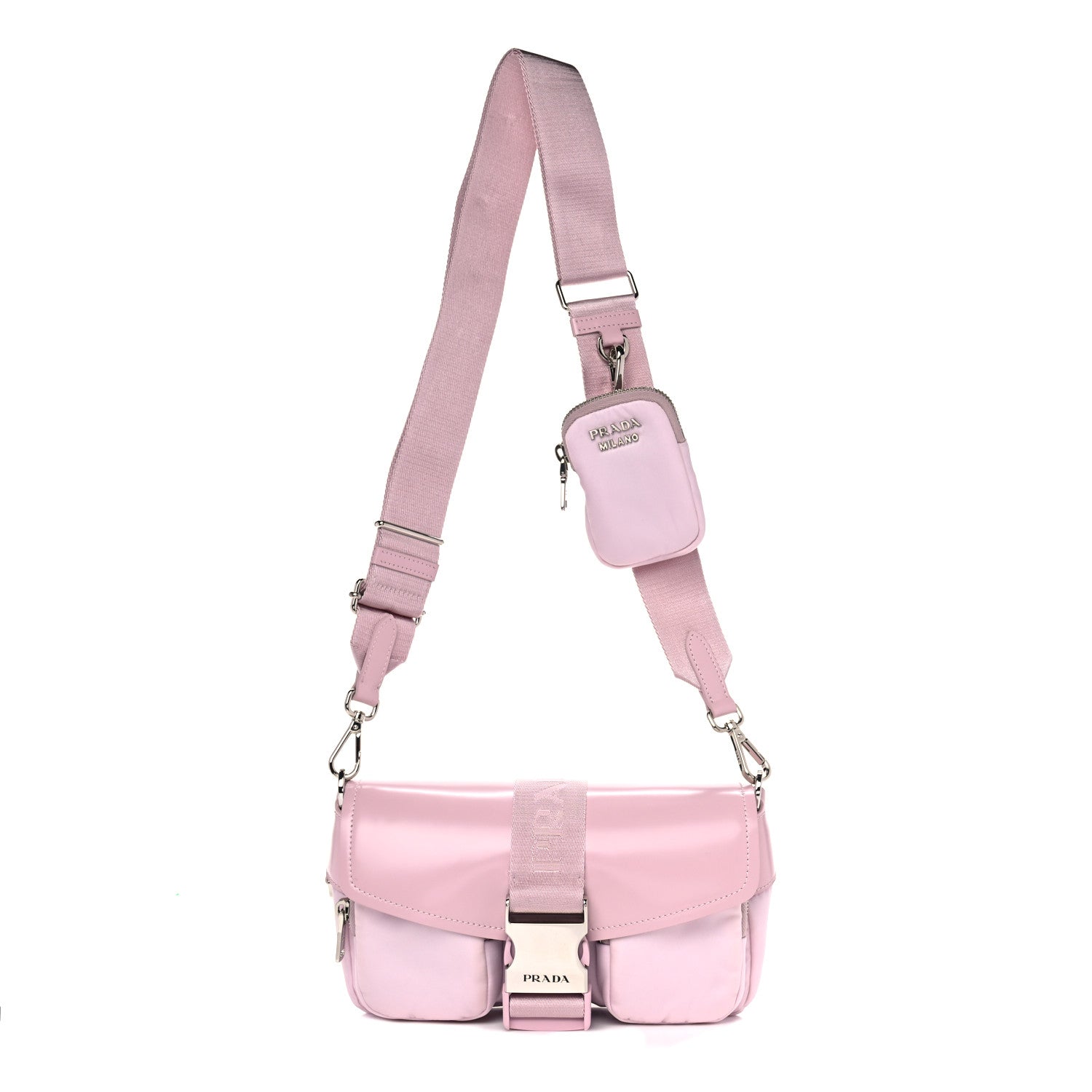 Prada Re-Nylon Spazzolato Double Pocket Buckle Shoulder Bag Alabastro 1 of 9