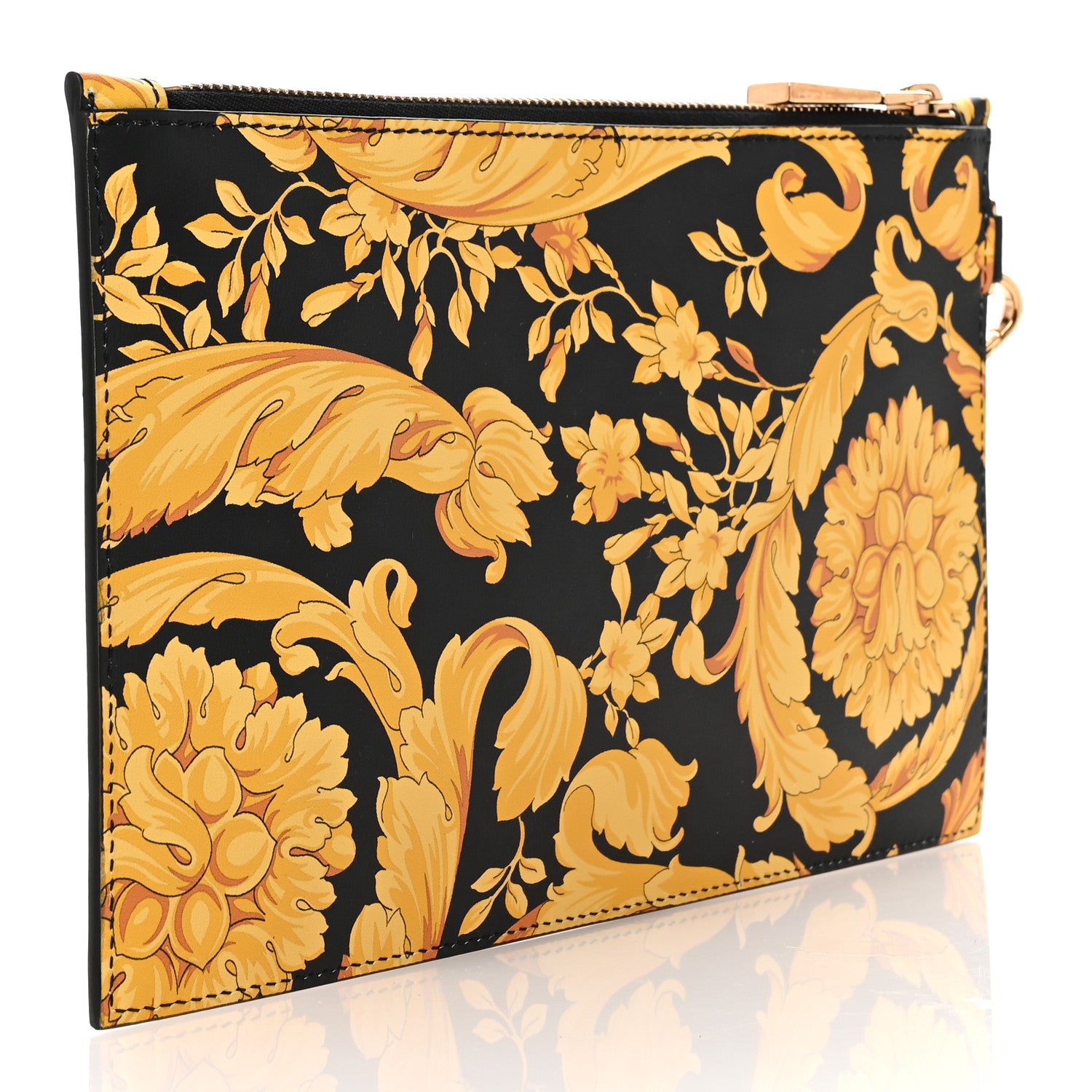 Versace Vitello Baroque Print Wristlet Pouch Black Gold 3 of 6